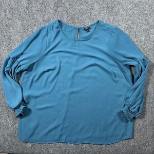 Torrid Teal Blue Bishop Sleeve Keyhole Neck Blouse Shirt Plus Size 2